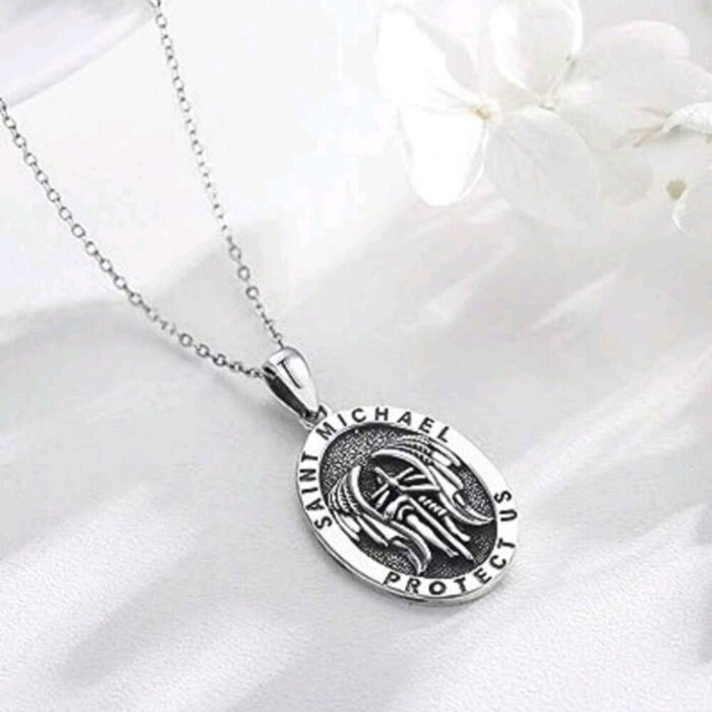 925 Silver Necklace W/ St, Michael Sword Men's Vtg Valentine's Birthday Gift NEW